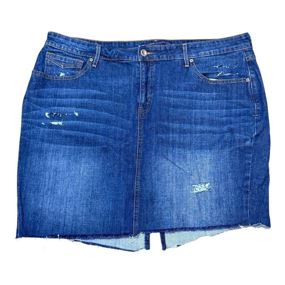 Levis Womens Denim Distressed Jean Skirt Size 20 Blue Cotton Blend Mid-Rise 21"